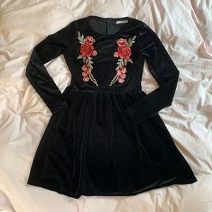 TopShop long sleeve crushed velvet floral dress S